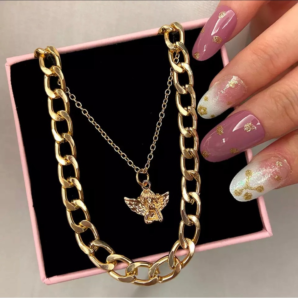 Gold Angel Necklace Choker Set - Picture 2 of 4